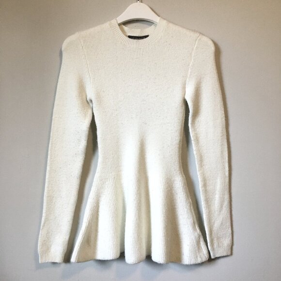 Vintage Y2K Off White Knit Peplum Style Sweater - Picture 1 of 10
